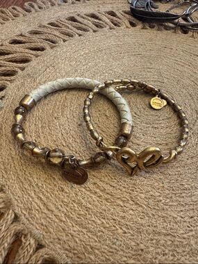 Alex&Ani Vintage-Inspired Gold and Cream Double Bracelet Set